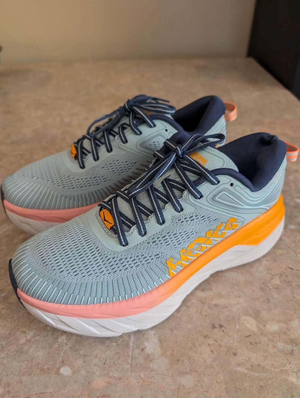 Hoka One One Bombi 7 Cushioned Running Shoes Navy/Light Blue Women's Size 8.5 - Picture 2 of 14